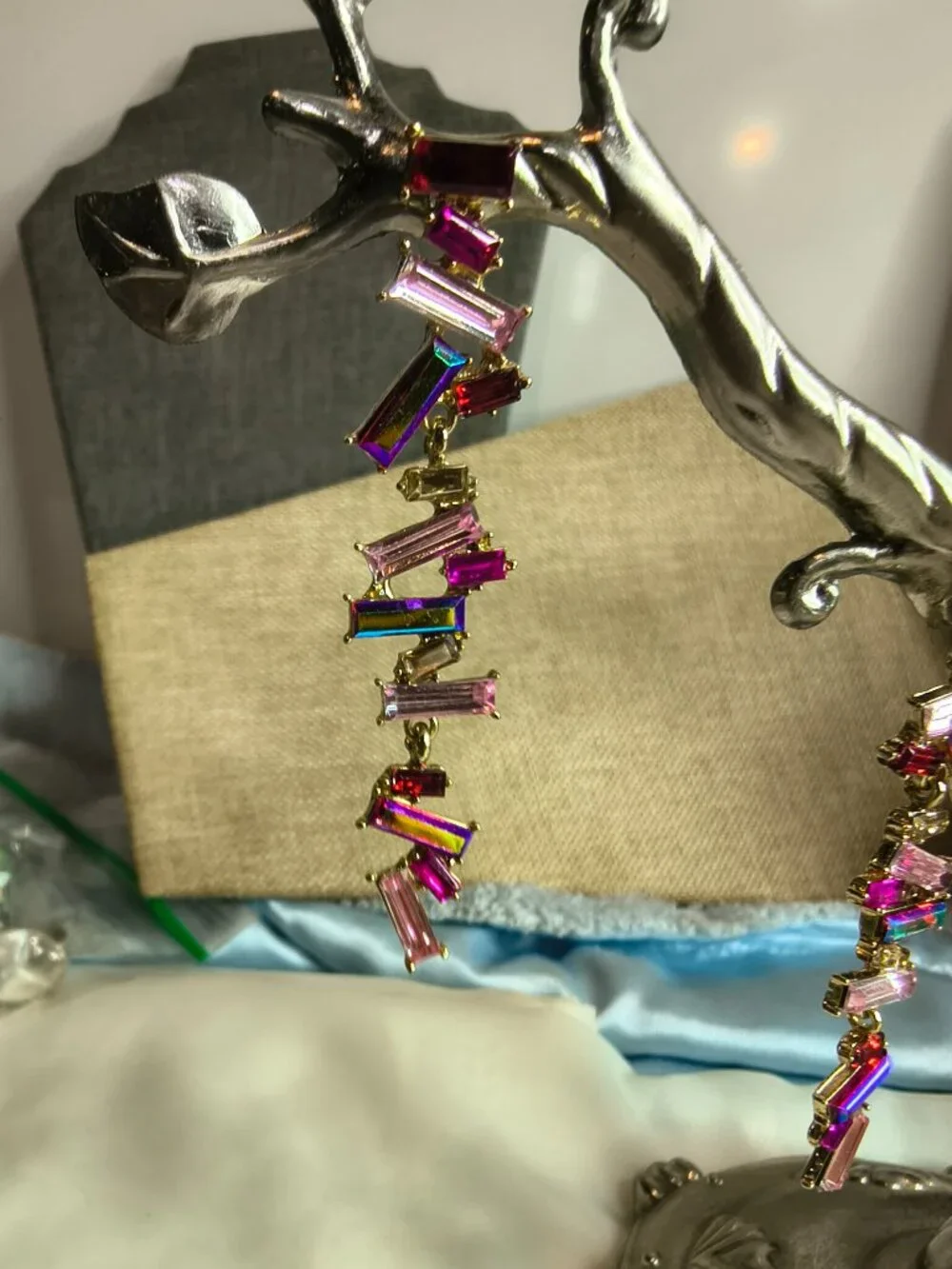 Gold Tone Multi - Color Glass Rhinestone Earrings
